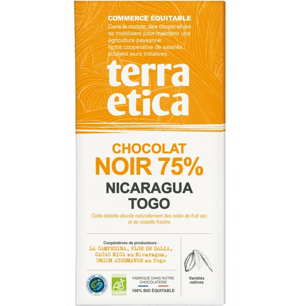 Photo de produit pour Tablette chocolat noir 75% Nicaragua-Togo 100g