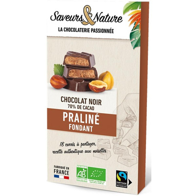 Photo de produit pour Carrés fourrés praliné enrobés de chocolat noir 18p 80g