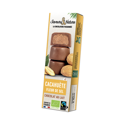 Photo de produit pour Bouchées cacahuète fleur de sel enrobées de chocolat lait 3x15g