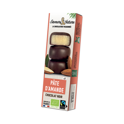 Photo de produit pour Bouchées amandines pâte d'amande enrobées de chocolat noir 3x15g