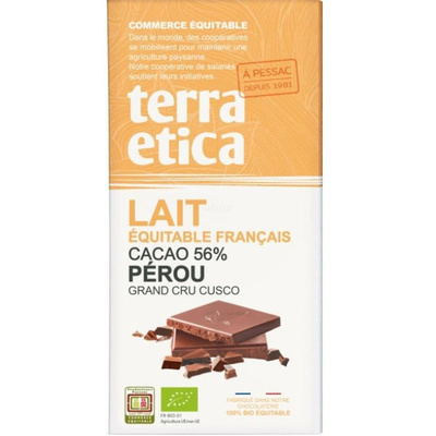 Photo de produit pour Tablette chocolat lait 56% de cacao Pérou 100g