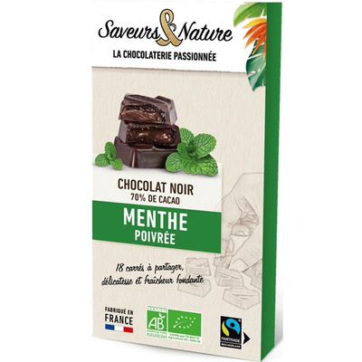 Photo de produit pour Carrés fourrés menthe enrobés de chocolat noir 18p 80g
