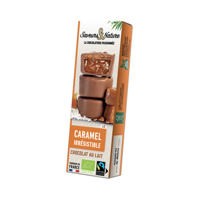 Photo de produit pour Bouchées caramel enrobées de chocolat au lait 3x15g