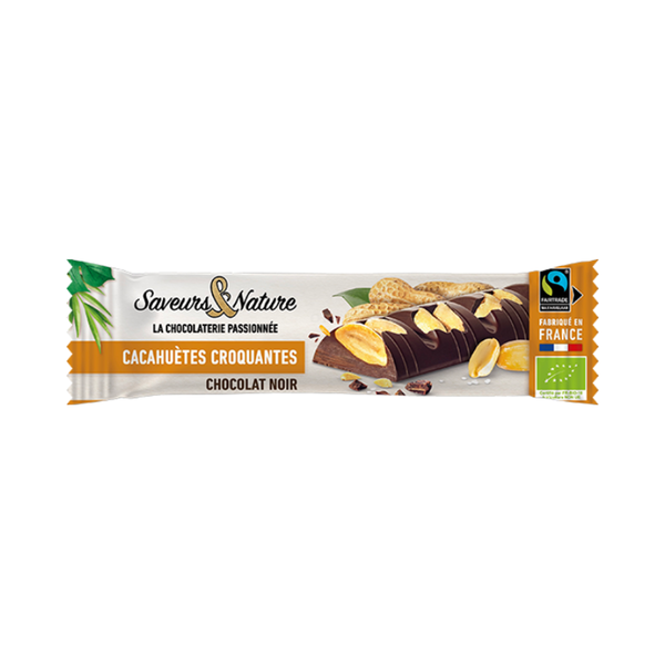 Photo de produit pour Barre chocolat noir incrustée cacahuète sel 30g