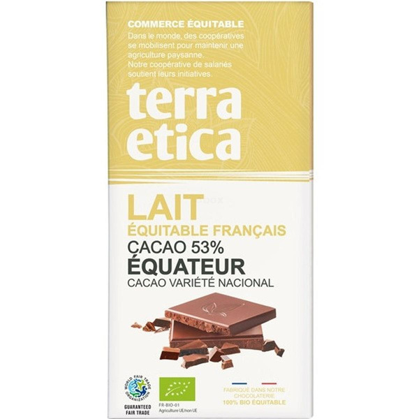Photo de produit pour Tablette chocolat lait 53% de cacao Equateur 100g
