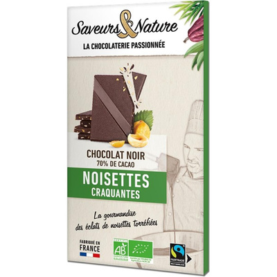 Photo de produit pour Chocolat noir 70% de cacao à la noisette 80g