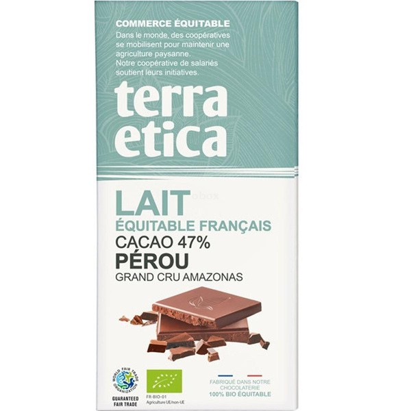 Photo de produit pour Tablette chocolat lait 47% de cacao Pérou 100g