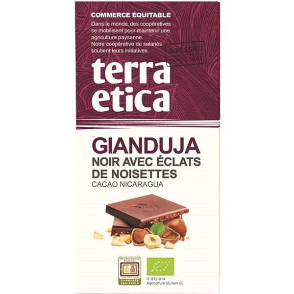 Photo de produit pour Tablette chocolat noir Gianduja, éclats de noisettes 100g