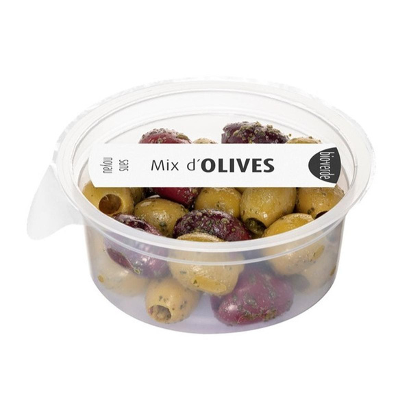 Photo de produit pour Mix d'olives vertes et noires sans noyau 80g