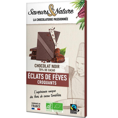 Photo de produit pour Chocolat noir 70% de cacao aux éclats de fèves 80g