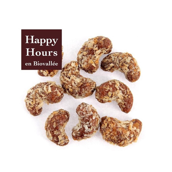 Photo de produit pour Noix de cajou pralinées au miel et saupoudrées de noix de coco râpée 150g