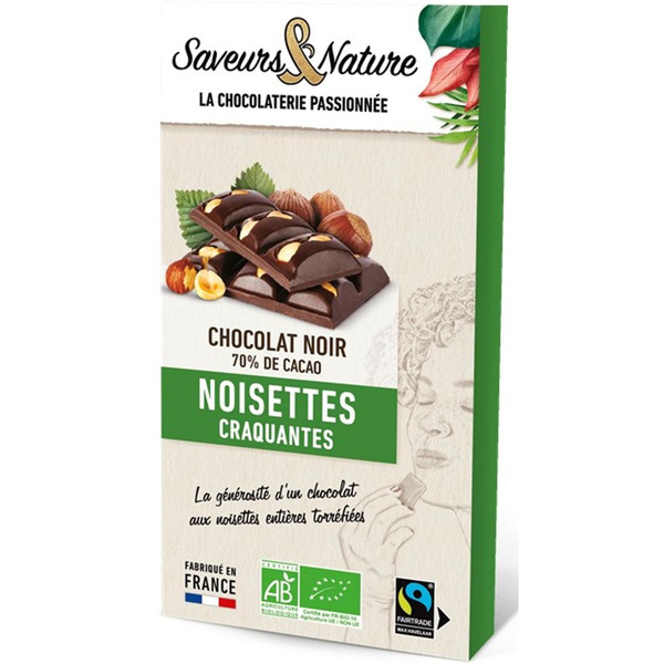 Photo de produit pour Chocolat noir 70% de cacao, noisettes entières 100g