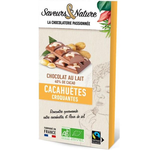 Photo de produit pour Chocolat lait 40% de cacao à la fleur de sel, cacahuètes 100g