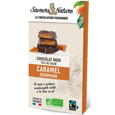Photo de produit pour Carrés fourrés caramel enrobés de chocolat noir 18p 80g
