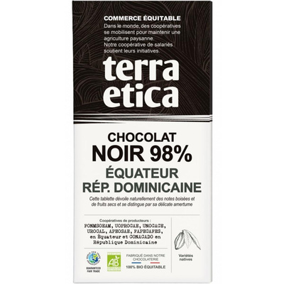 Photo de produit pour Tablette chocolat noir 98% Equateur-Republique Dominicaine 100g