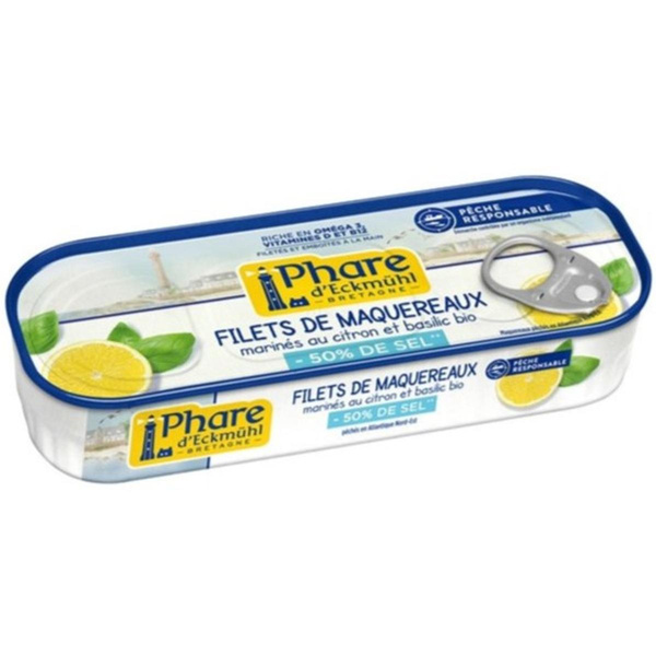 Photo de produit pour Filets de maquereaux marinés au citron basilic -50% sel 130g