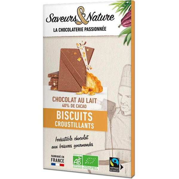 Photo de produit pour Chocolat lait 40% aux éclats de biscuit 80g