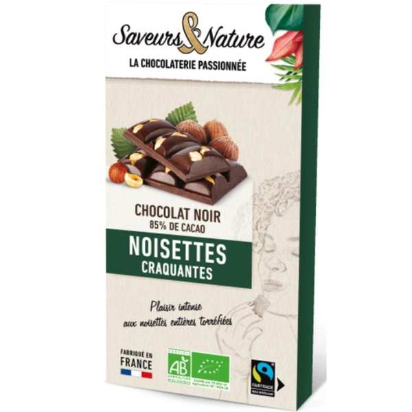 Photo de produit pour Chocolat noir 85% de cacao, noisettes entières 100g