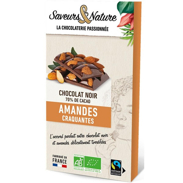 Photo de produit pour Chocolat noir 70% de cacao, amandes entières 100g