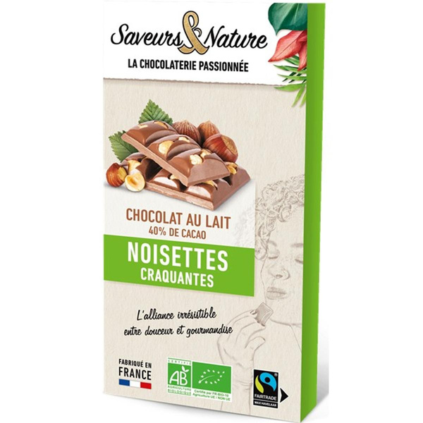 Photo de produit pour Chocolat lait 40% de cacao, noisettes entières 100g