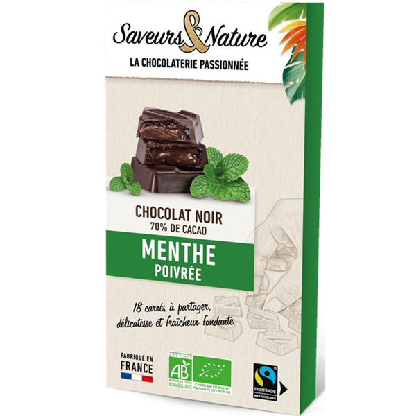 Photo de produit pour Carrés fourrés menthe enrobés de chocolat noir 18p 80g